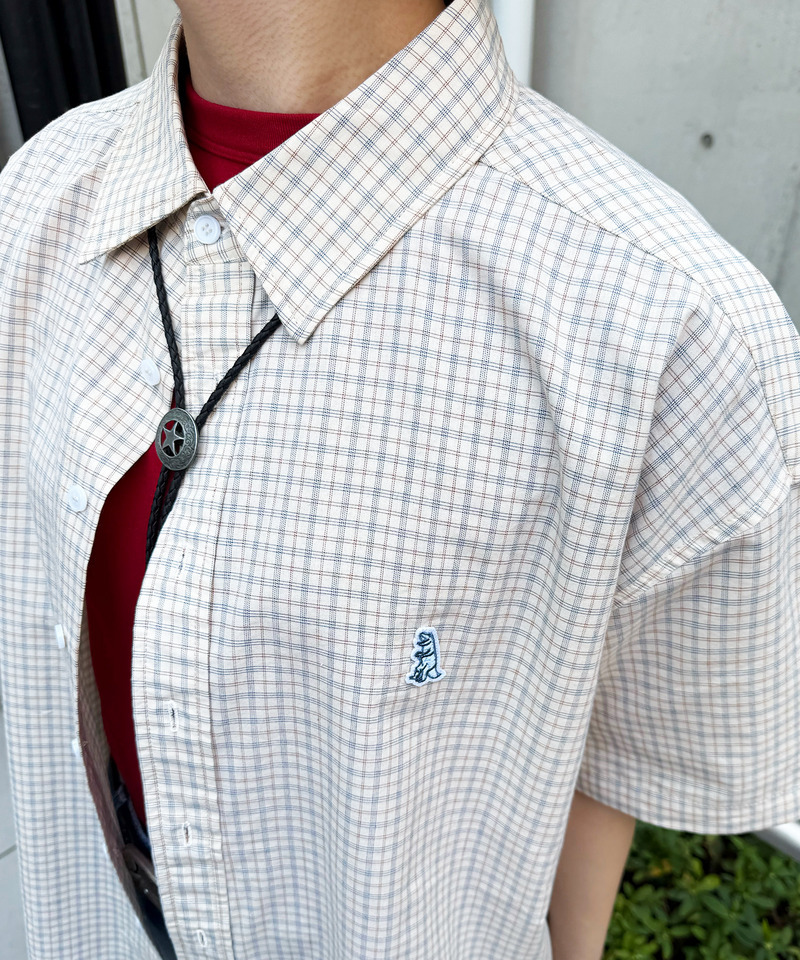 【m:rex】ミニ恐竜ワッペン半袖チェックシャツ 詳細画像 オフホワイト 4