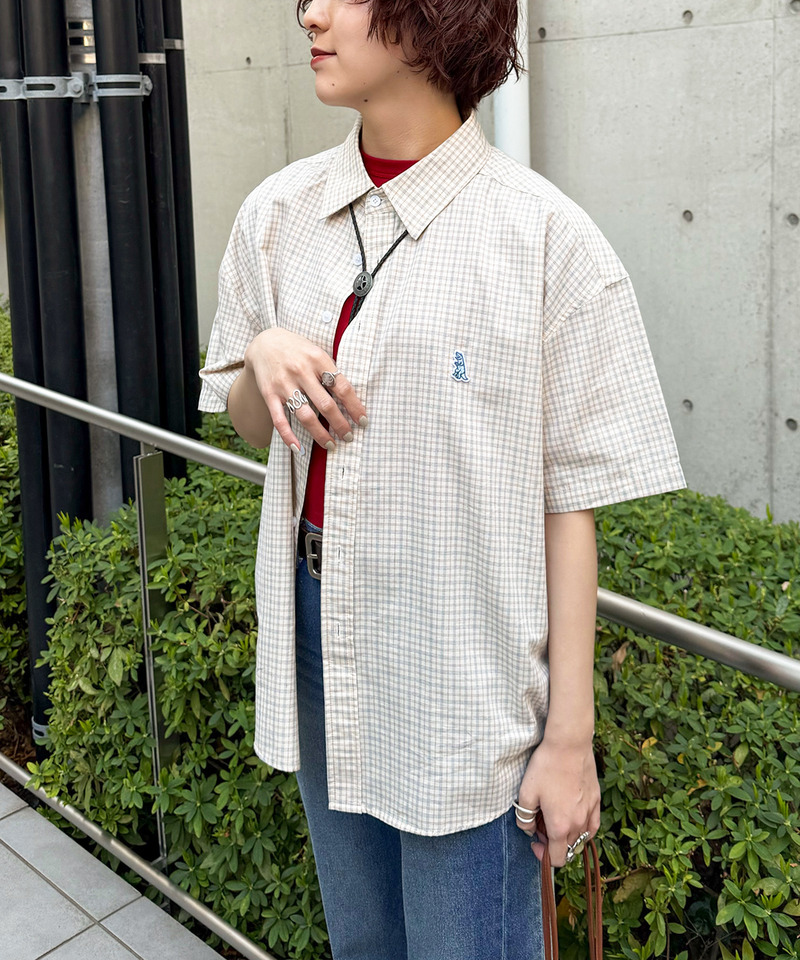 【m:rex】ミニ恐竜ワッペン半袖チェックシャツ 詳細画像 オフホワイト 5