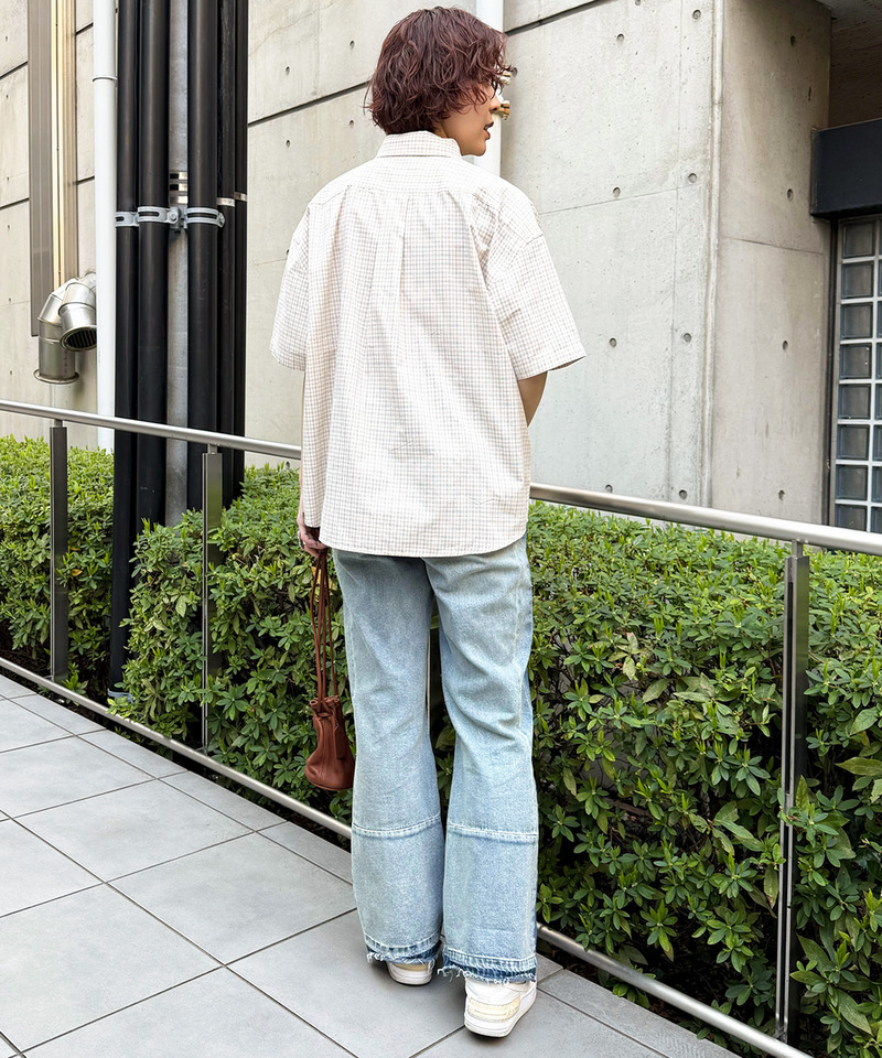 【m:rex】ミニ恐竜ワッペン半袖チェックシャツ 詳細画像 オフホワイト 6