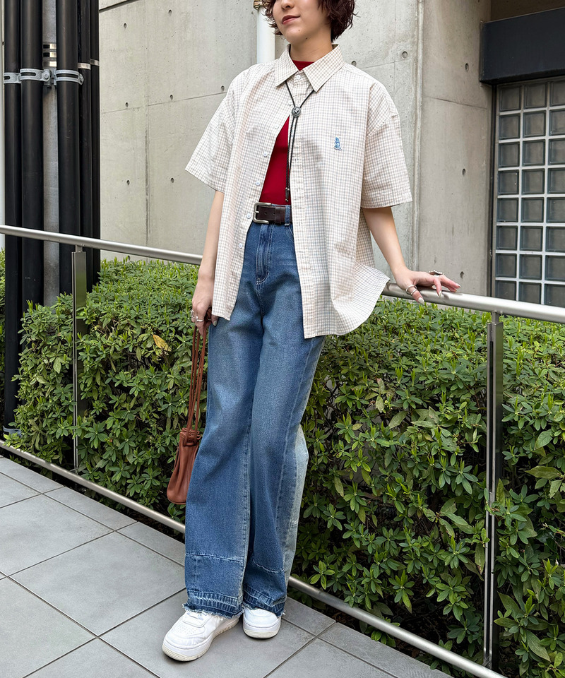 【m:rex】ミニ恐竜ワッペン半袖チェックシャツ 詳細画像 オフホワイト 7