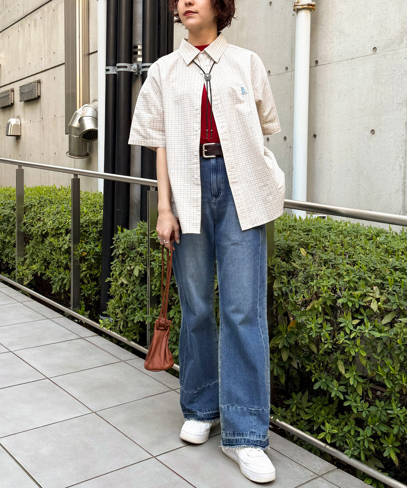 【m:rex】ミニ恐竜ワッペン半袖チェックシャツ 詳細画像 オフホワイト 8