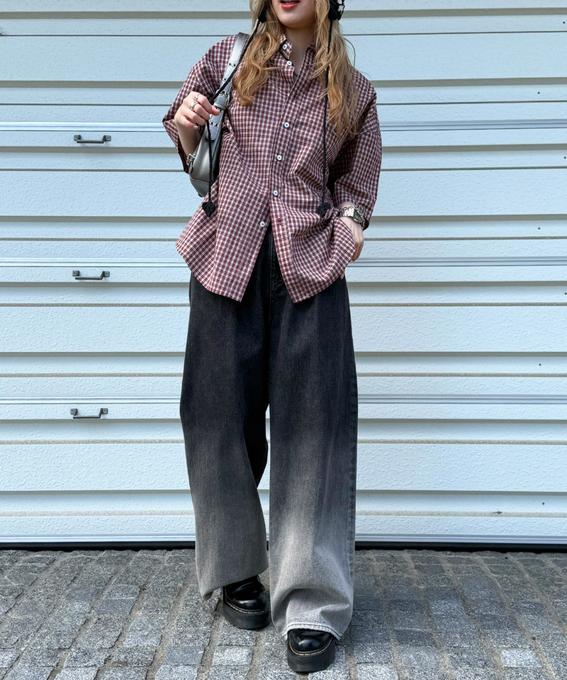 【m:rex】ミニ恐竜ワッペン半袖チェックシャツ 詳細画像 レッド 5