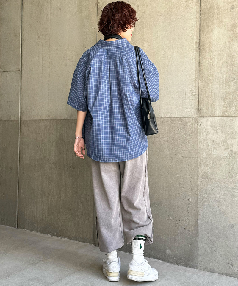 【m:rex】ミニ恐竜ワッペン半袖チェックシャツ 詳細画像 ブルー 5