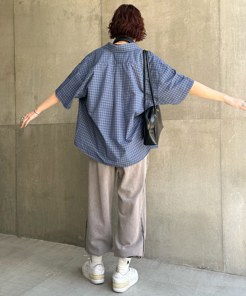 【m:rex】ミニ恐竜ワッペン半袖チェックシャツ 詳細画像 ブルー 6