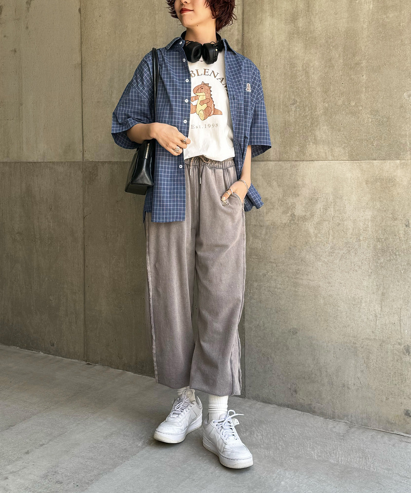 【m:rex】ミニ恐竜ワッペン半袖チェックシャツ 詳細画像 ブルー 7