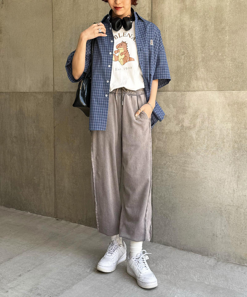 【m:rex】ミニ恐竜ワッペン半袖チェックシャツ 詳細画像 ブルー 8