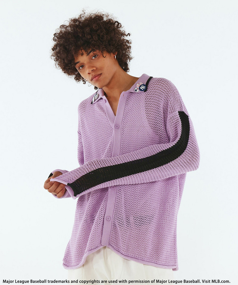 【MLB】Mesh Knit Cardigan 詳細画像 パープル 1