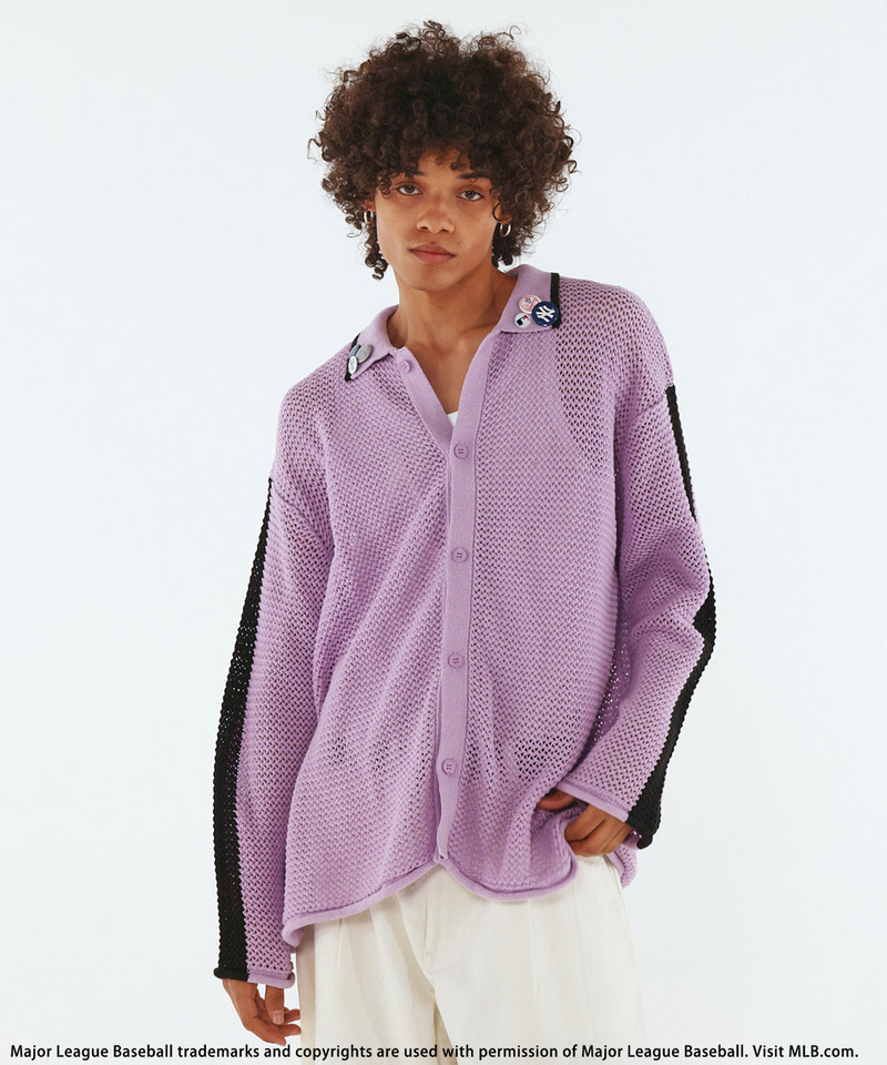 【MLB】Mesh Knit Cardigan 詳細画像 パープル 2