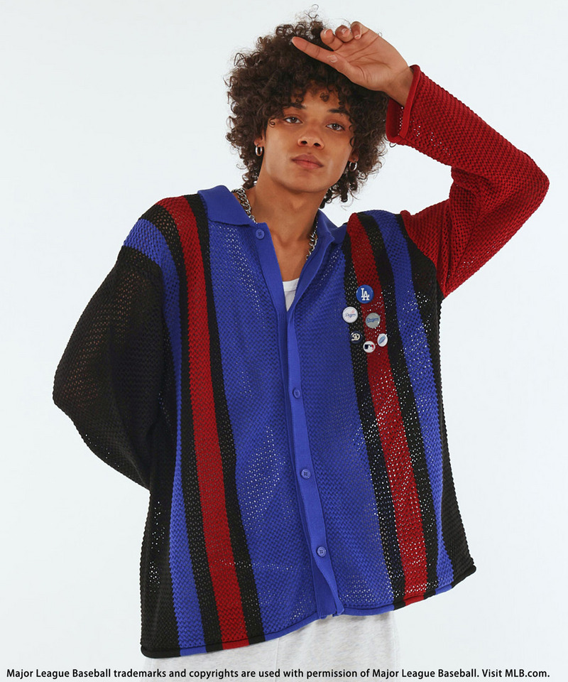 【MLB】Mesh Knit Cardigan 詳細画像 ブルー系 2