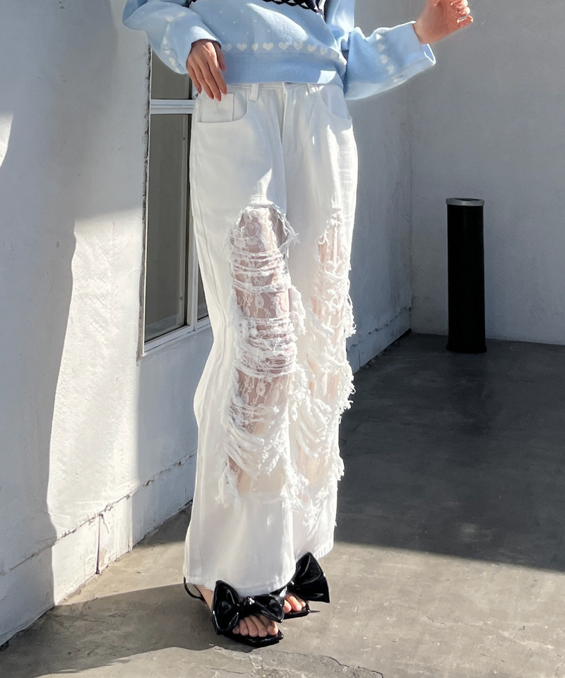 ダメージレースデニム 詳細画像 ホワイトデニム 2