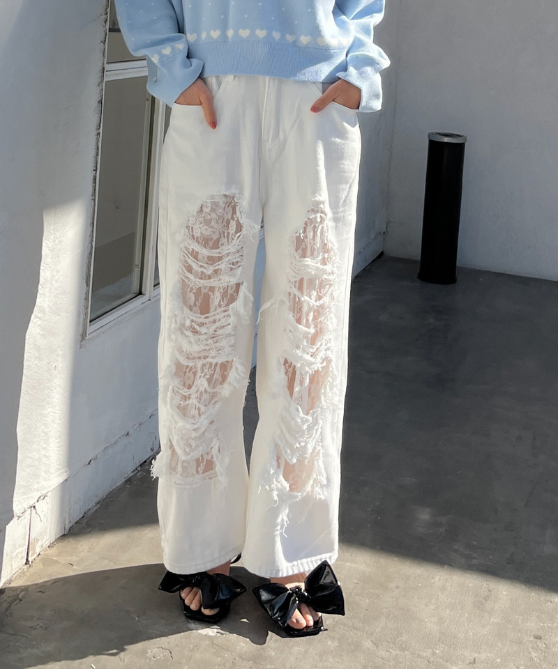 ダメージレースデニム 詳細画像 ホワイトデニム 5