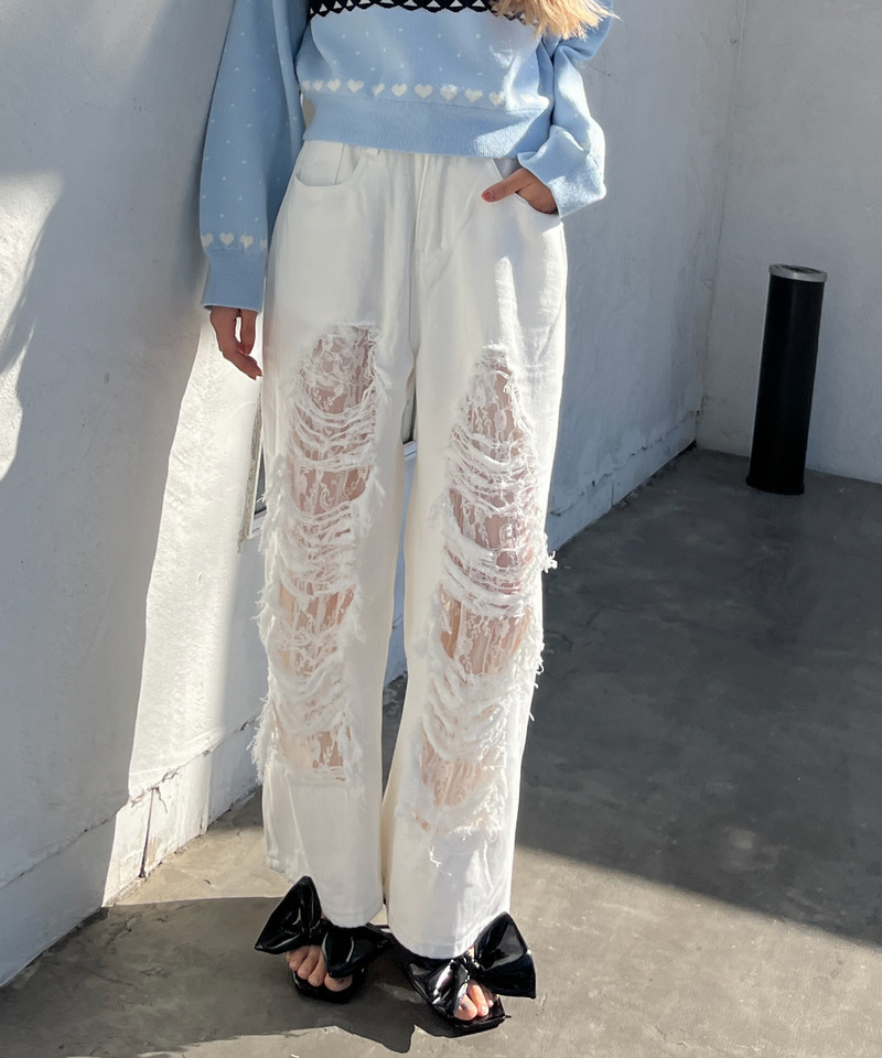 ダメージレースデニム 詳細画像 ホワイトデニム 6