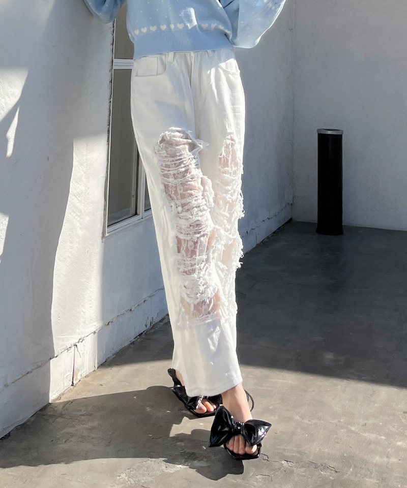 ダメージレースデニム 詳細画像 ホワイトデニム 7