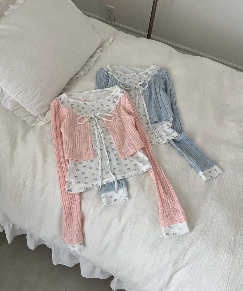 小花柄パッチワークトップス 詳細画像 ブルー 21