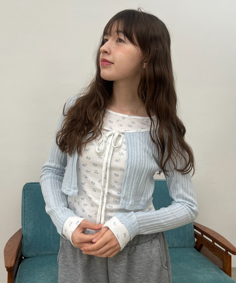 小花柄パッチワークトップス 詳細画像 ブルー 3