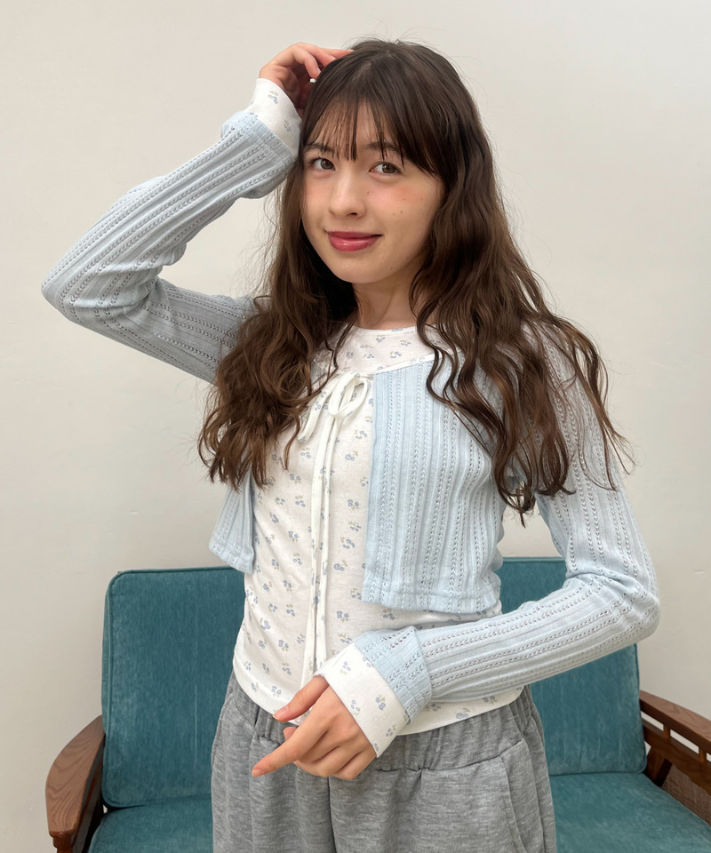 小花柄パッチワークトップス 詳細画像 ブルー 4