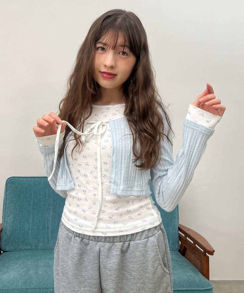 小花柄パッチワークトップス 詳細画像 ブルー 6