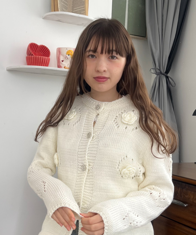 ビジューボタンフラワーカーディガン 詳細画像 オフホワイト 3
