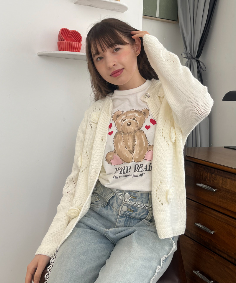 ビジューボタンフラワーカーディガン 詳細画像 オフホワイト 5