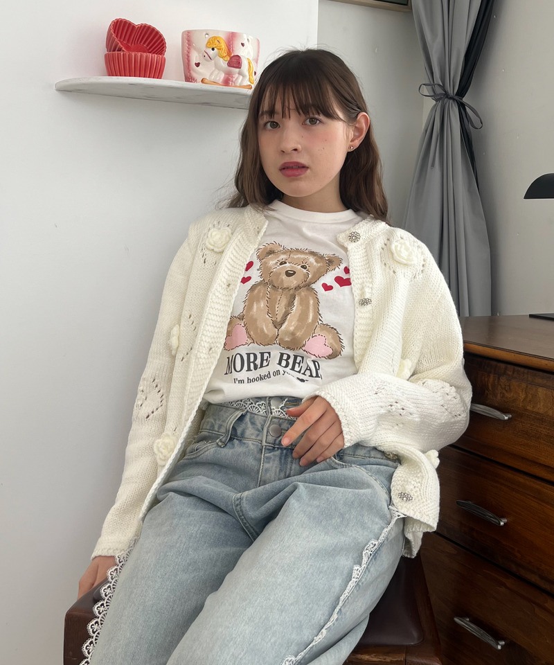 ビジューボタンフラワーカーディガン 詳細画像 オフホワイト 6