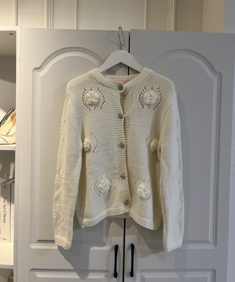 ビジューボタンフラワーカーディガン 詳細画像 オフホワイト 8