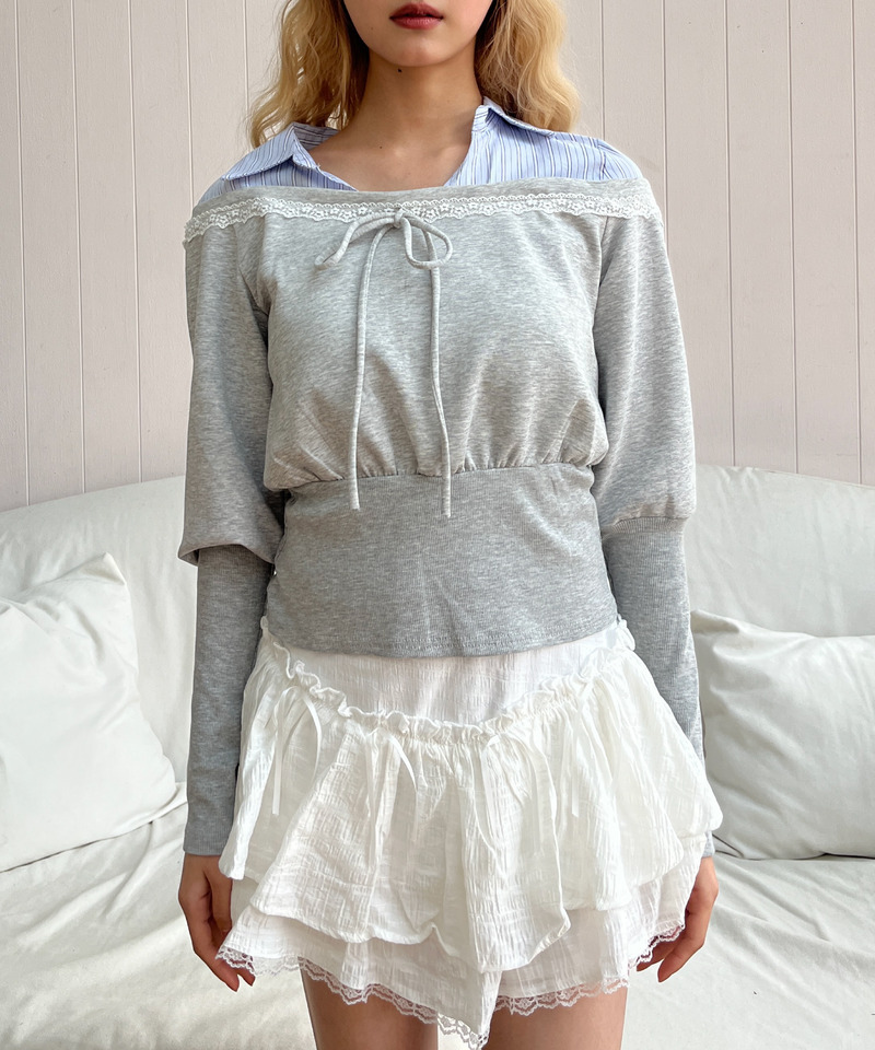 シャツレイヤードカットトップス 詳細画像 グレー 15