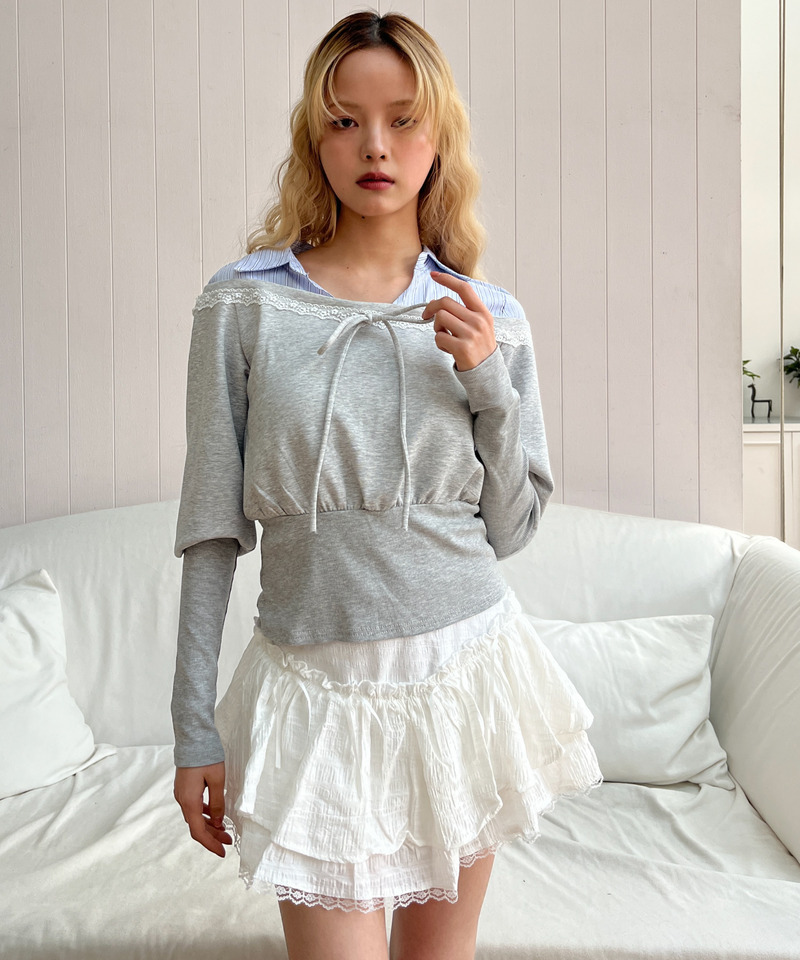 シャツレイヤードカットトップス 詳細画像 グレー 2