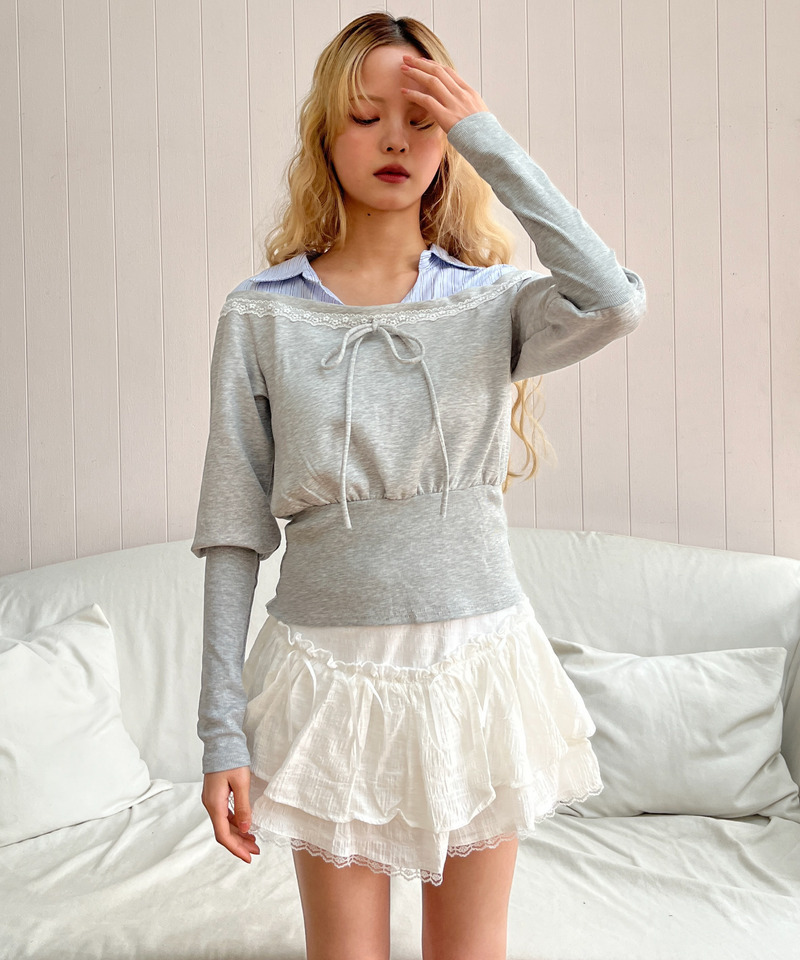 シャツレイヤードカットトップス 詳細画像 グレー 3