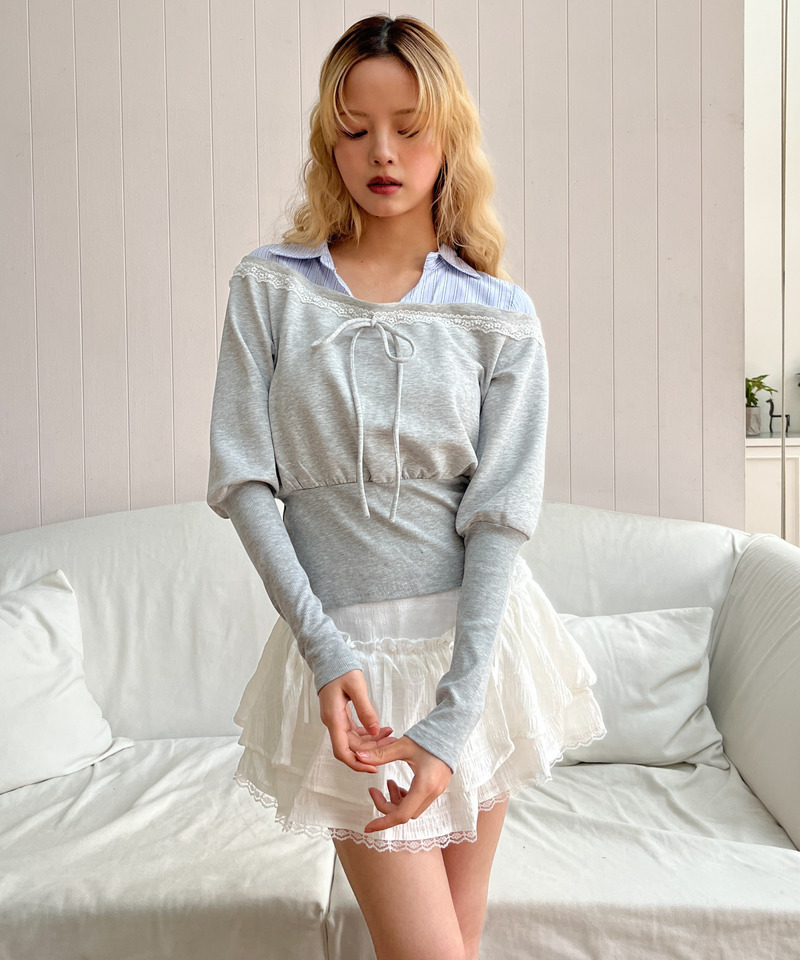 シャツレイヤードカットトップス 詳細画像 グレー 4