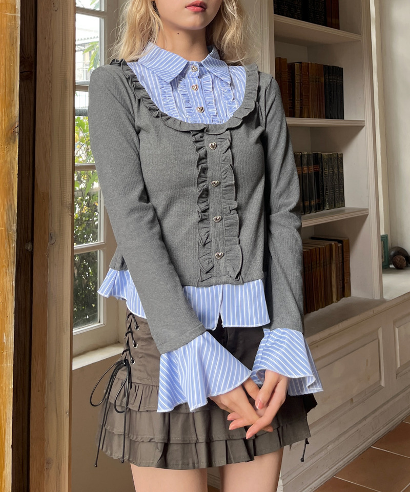 フリルレイヤードトップス 詳細画像 グレー 1