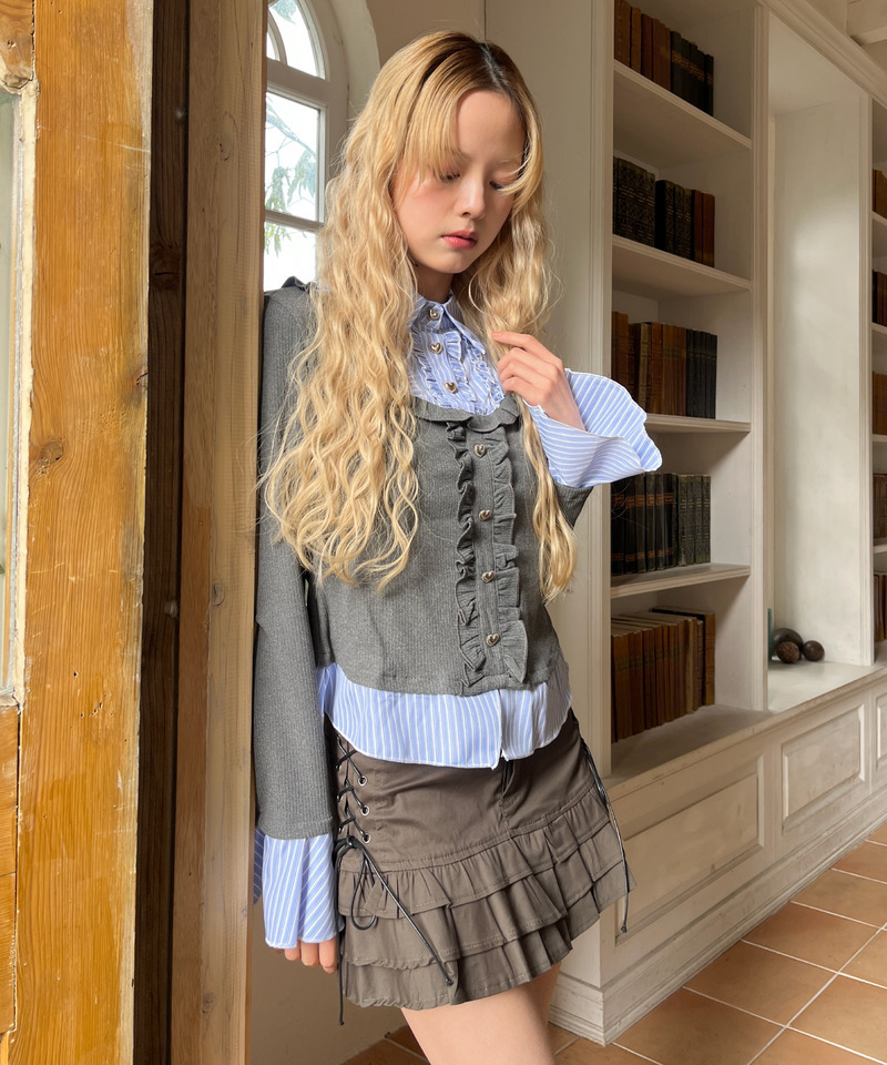 フリルレイヤードトップス 詳細画像 グレー 4