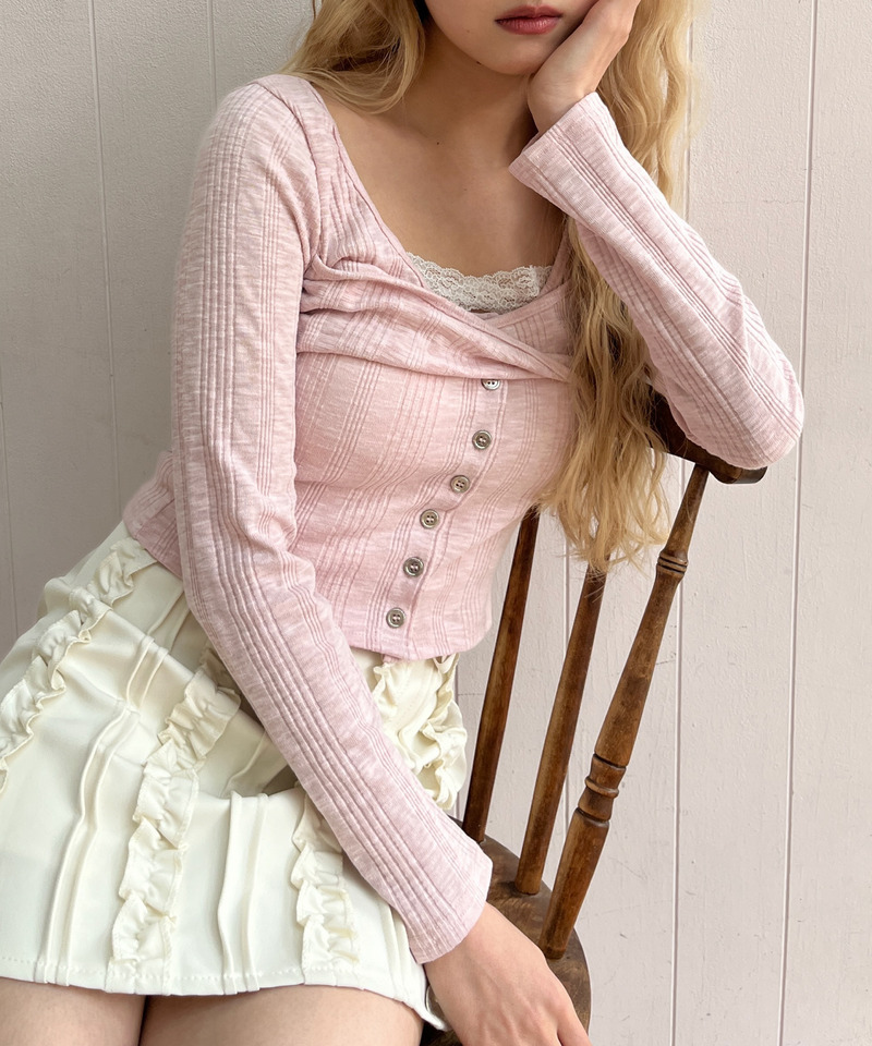 ボタンカットトップス 詳細画像 ピンク 1