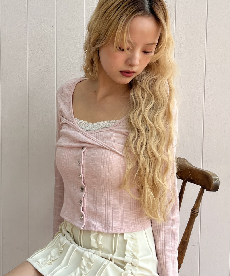 ボタンカットトップス 詳細画像 ピンク 2