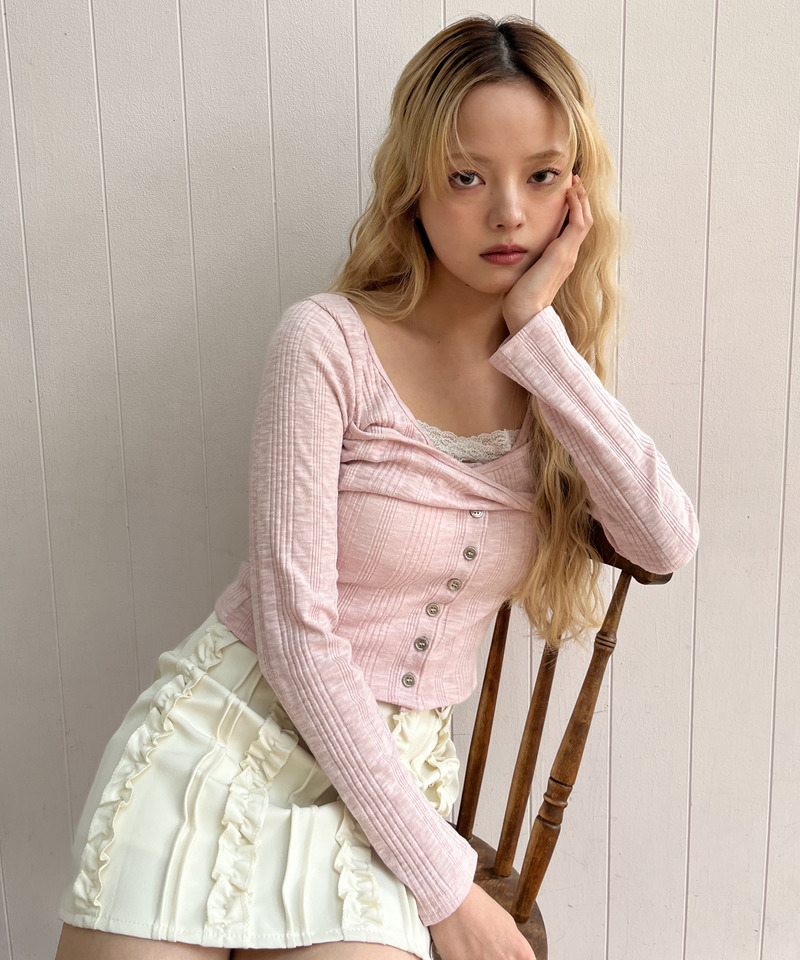 ボタンカットトップス 詳細画像 ピンク 3