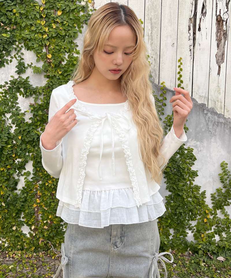 ティアードフリルカットトップス 詳細画像 オフホワイト 15