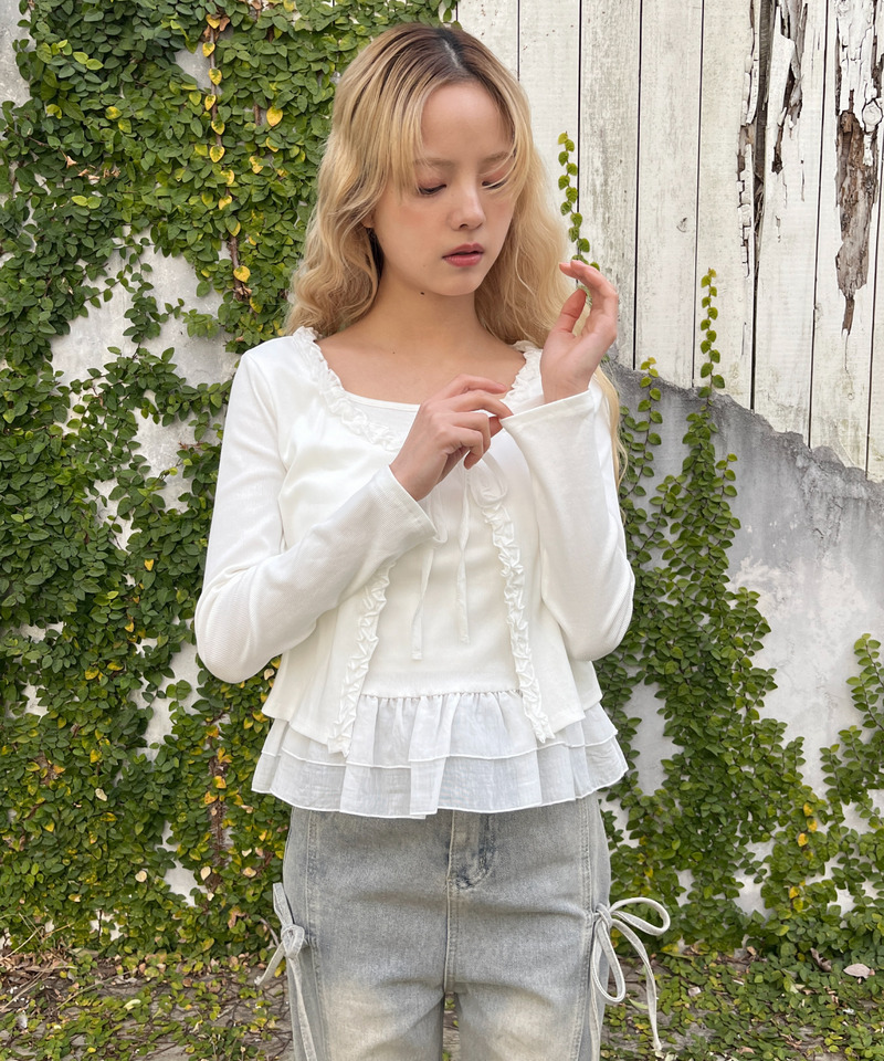 ティアードフリルカットトップス 詳細画像 オフホワイト 18