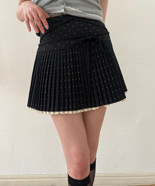 ドットレースアッププリーツスカート