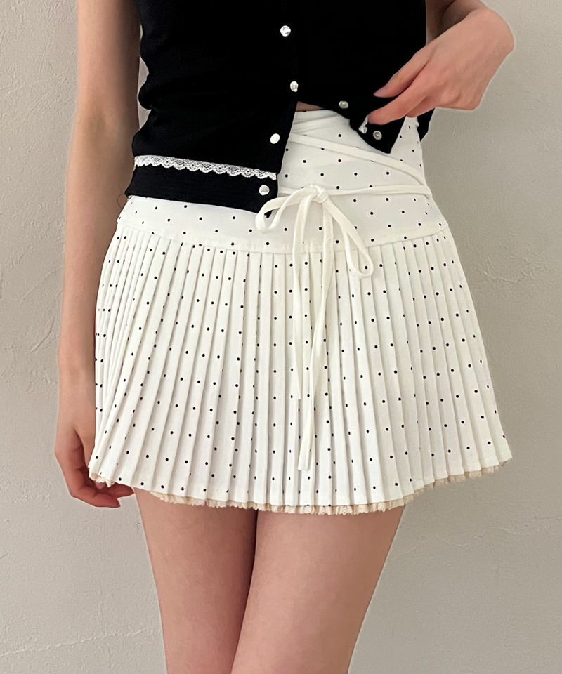 ドットレースアッププリーツスカート 詳細画像 オフホワイト 1