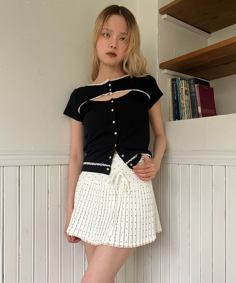 ドットレースアッププリーツスカート 詳細画像 オフホワイト 16