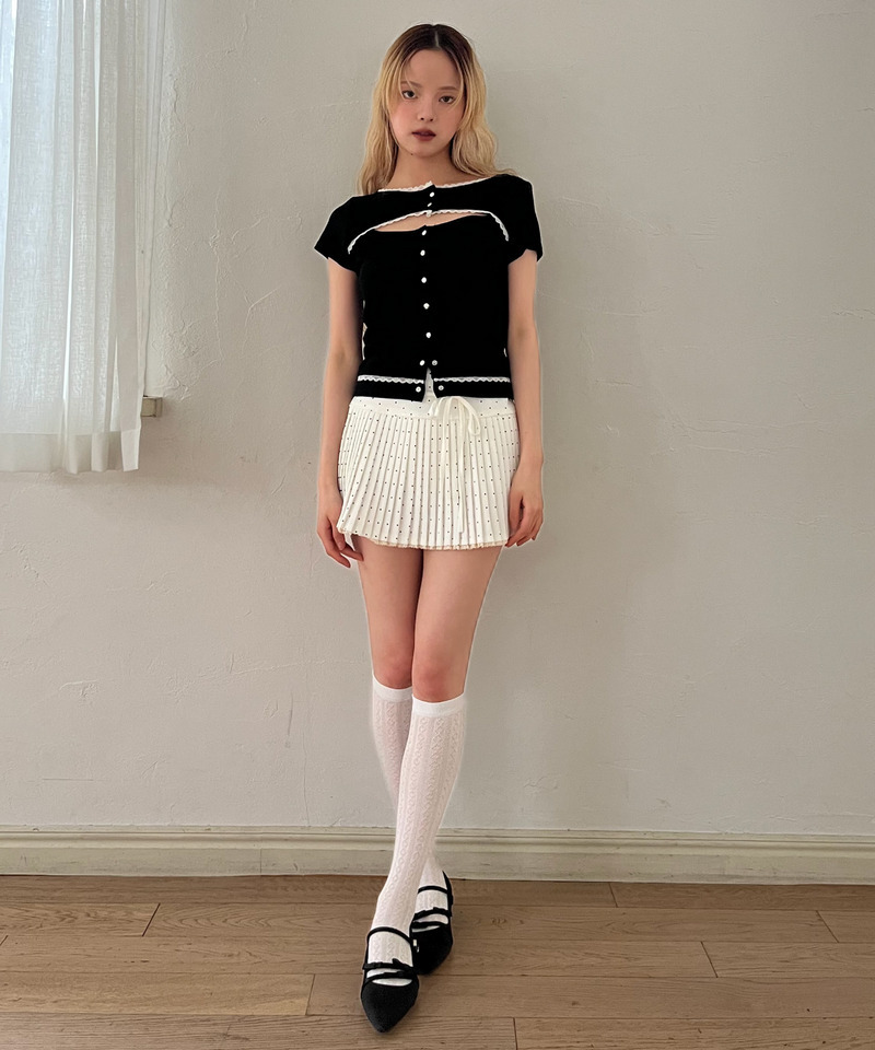 ドットレースアッププリーツスカート 詳細画像 オフホワイト 18