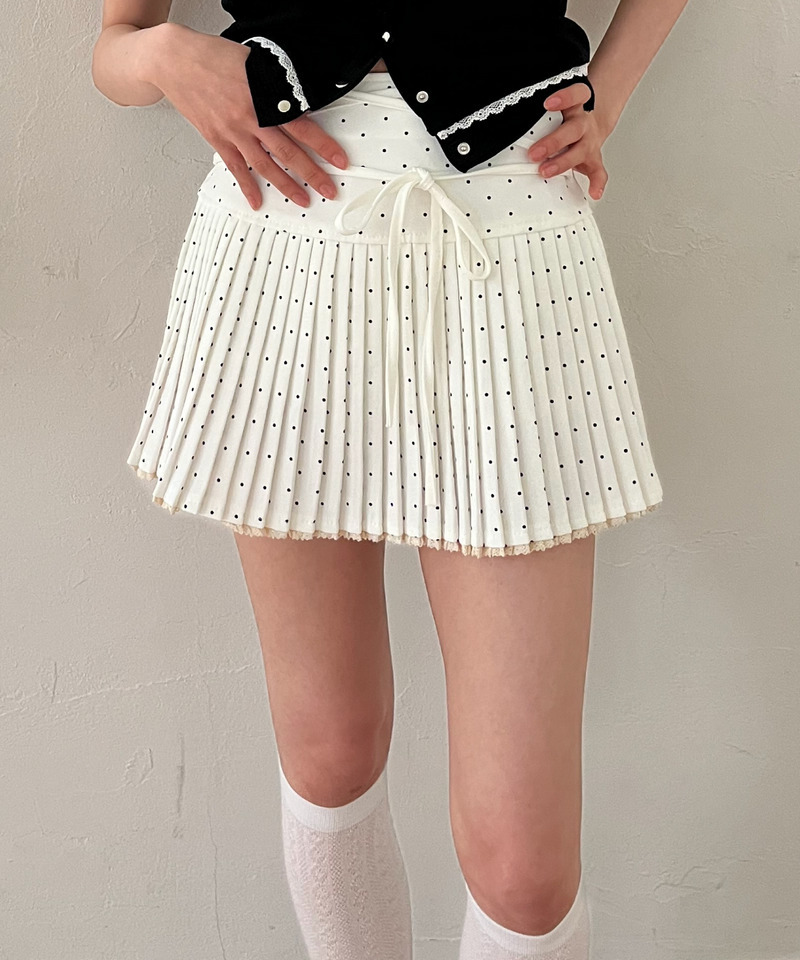 ドットレースアッププリーツスカート 詳細画像 オフホワイト 2
