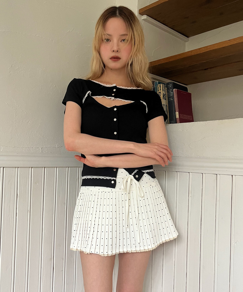 ドットレースアッププリーツスカート 詳細画像 オフホワイト 24