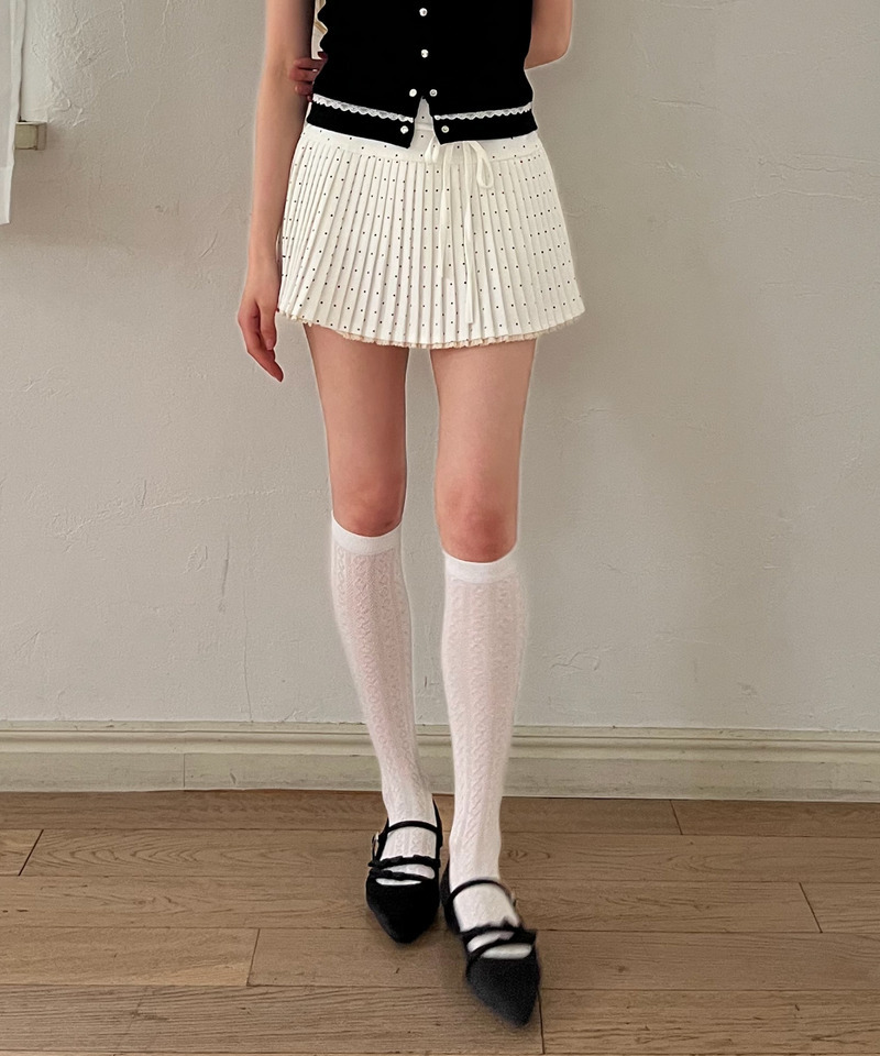 ドットレースアッププリーツスカート 詳細画像 オフホワイト 3