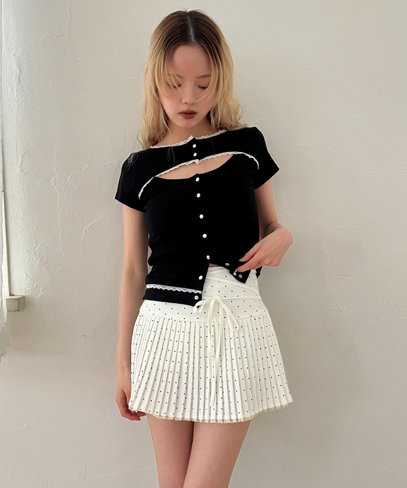 ドットレースアッププリーツスカート 詳細画像 オフホワイト 7