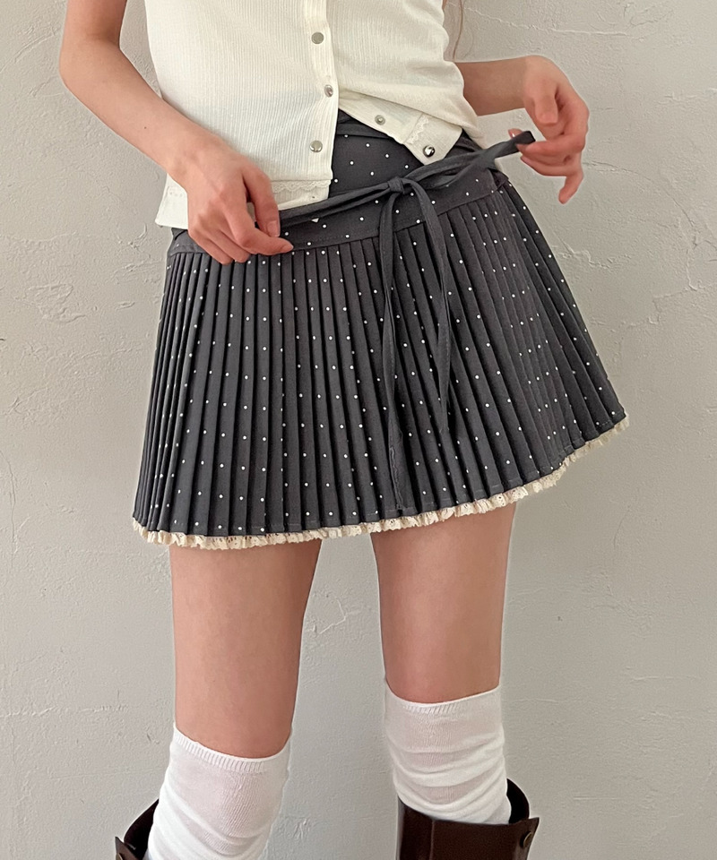 ドットレースアッププリーツスカート 詳細画像 グレー 1