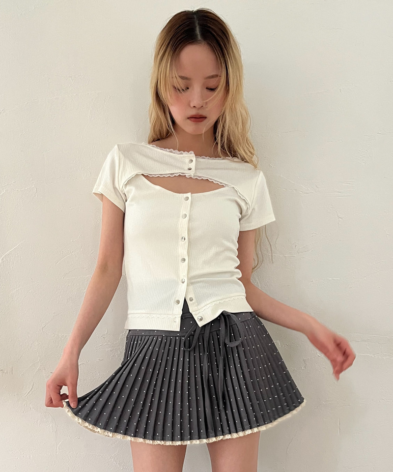 ドットレースアッププリーツスカート 詳細画像 グレー 10