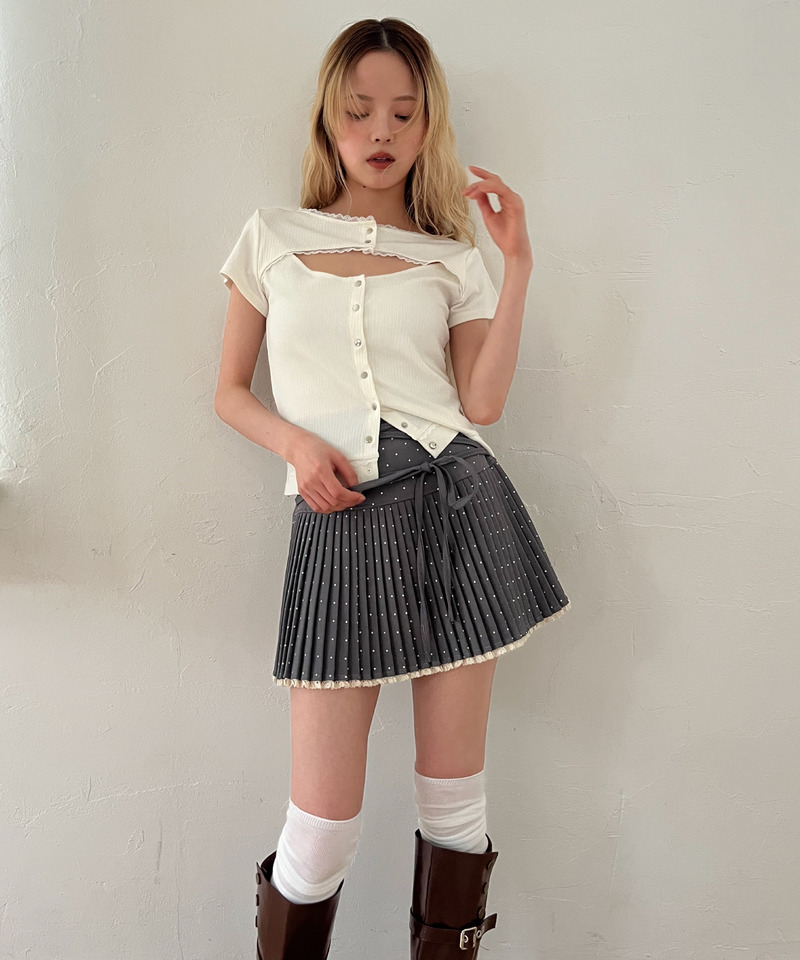 ドットレースアッププリーツスカート 詳細画像 グレー 12