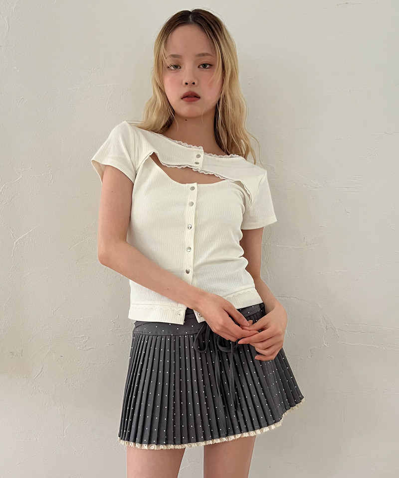 ドットレースアッププリーツスカート 詳細画像 グレー 16