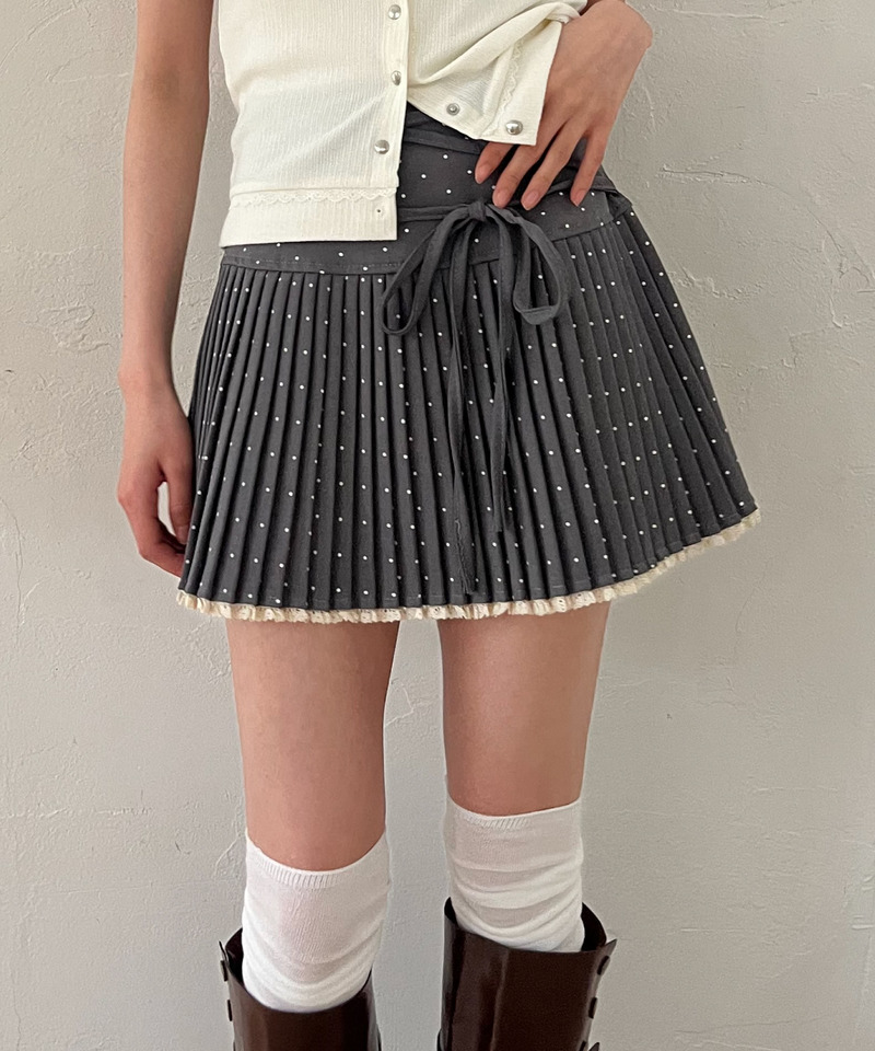 ドットレースアッププリーツスカート 詳細画像 グレー 2