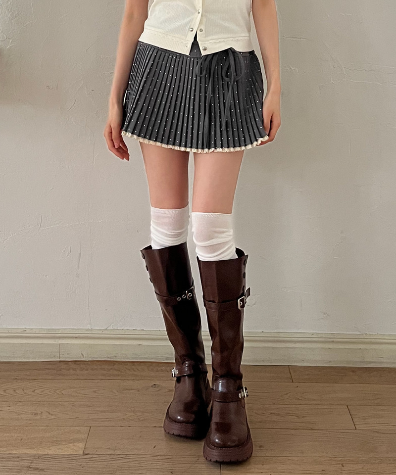 ドットレースアッププリーツスカート 詳細画像 グレー 4